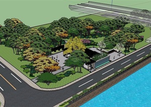 沿河中式休闲小广场景观设计SU(草图大师)模型