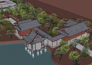 某古典中式风格旅游景区建筑景观设计SU(草图大师)模型