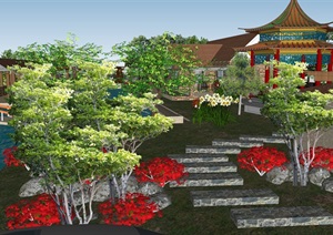 某详细独特的东南亚农庄建筑及景观设计SU(草图大师)模型
