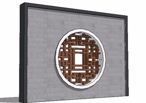 新中式花格窗景墙设计SU(草图大师)模型