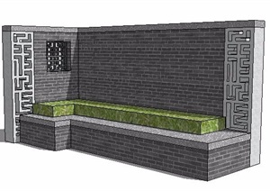 新中式转折围墙及种植池SU(草图大师)模型