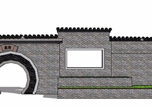 新中式月亮门景墙围墙设计SU(草图大师)模型