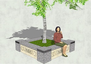 现代风格方形树池设计SU(草图大师)模型