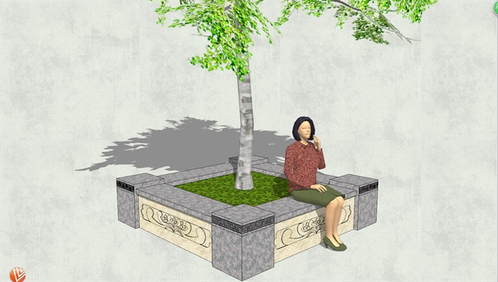 现代风格方形树池设计SU模型