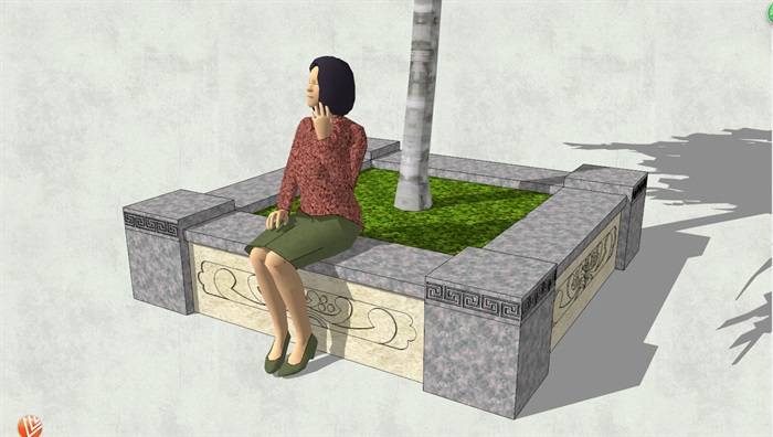 现代风格方形树池设计SU模型