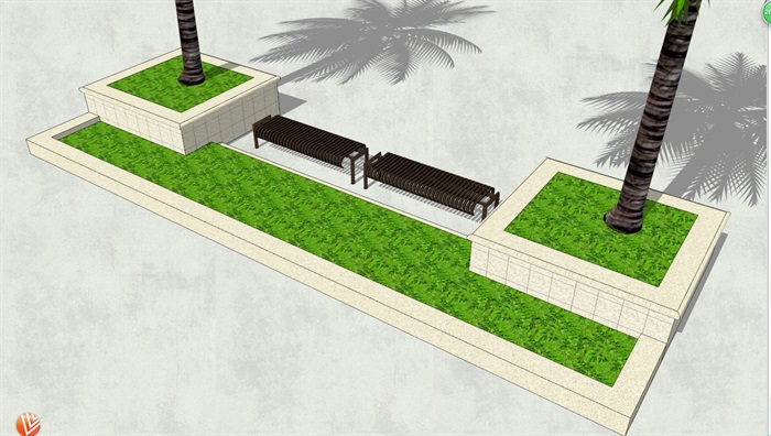 南亚风格方形树池SU模型