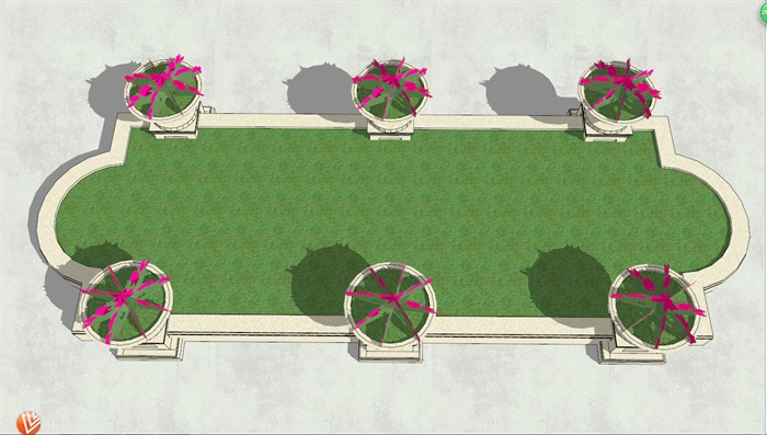 六个花钵与异形树池合理结合的景观布局SU模型