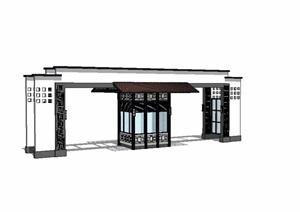新中式入口大门详细设计SU(草图大师)模型