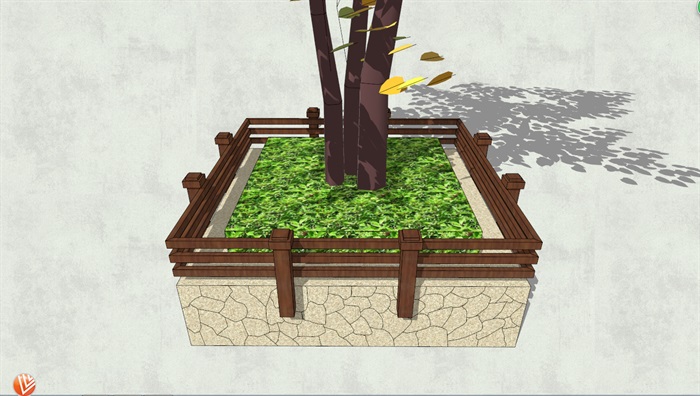 中式风格护栏装饰方形树池SU模型