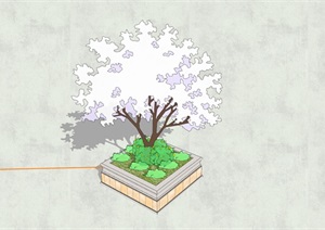 银灰与淡橙搭配素雅方形树池SU(草图大师)模型