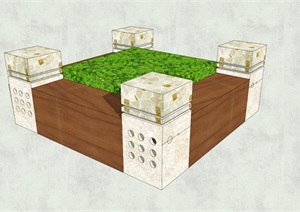 四角雕刻处理方形树池SU(草图大师)模型