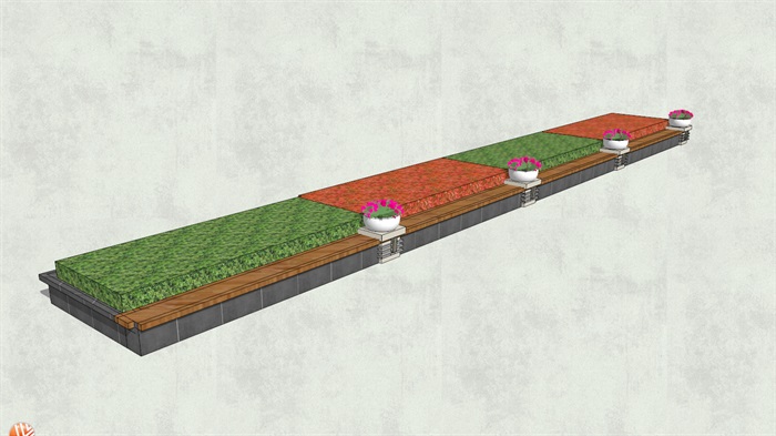 中式风格长方形景观花池SU模型