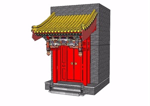 中式入户建筑大门SU(草图大师)模型