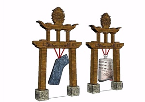现代中式文化雕塑小品设计SU(草图大师)模型