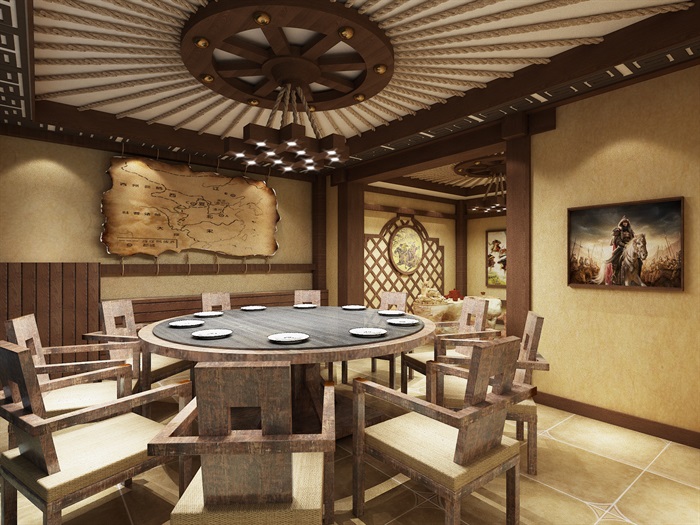 蒙古风格音乐考吧餐厅设计su模型及效果图