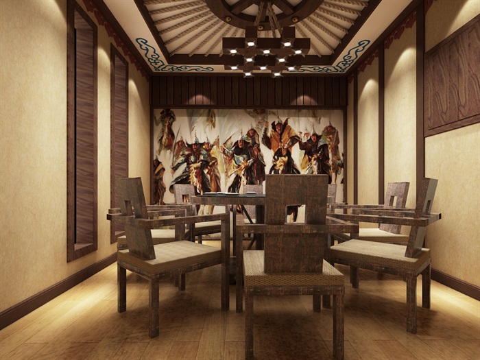 蒙古风格音乐考吧餐厅设计su模型及效果图
