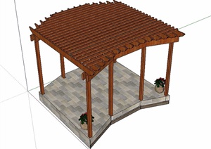 传统中式木质庭院廊架SU(草图大师)模型