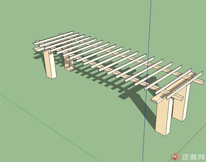 传统简单的木质廊架su模型