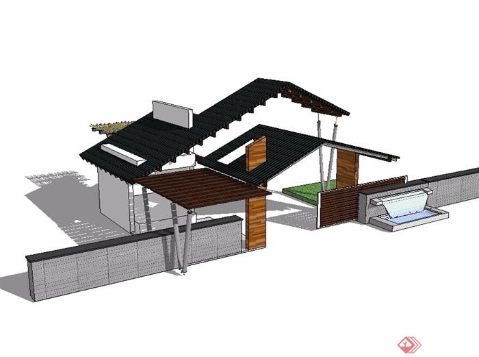 新中式入口独特大门素材su模型