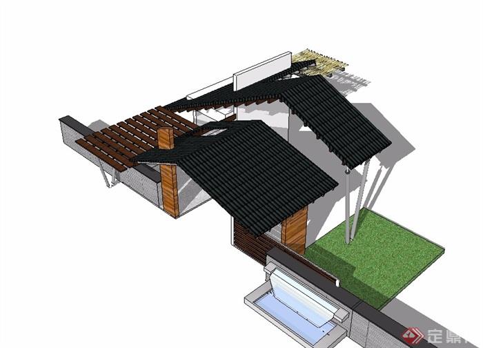 新中式入口独特大门素材su模型