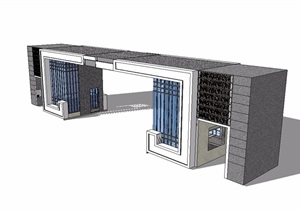 某详细中式入口大门SU(草图大师)模型