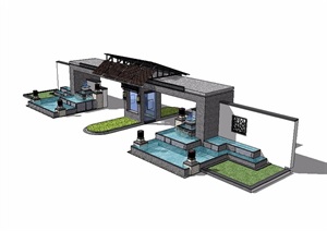 新中式入口详细大门SU(草图大师)模型