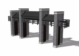 新中式详细入口大门素材SU(草图大师)模型