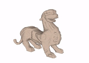 中式石狮子雕塑小品SU(草图大师)模型
