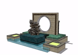 中式完整的景墙设计模型
