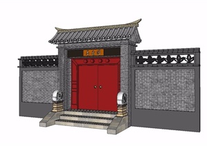 古典中式庭院入户大门SU(草图大师)模型