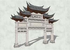 中式古典风格大门建筑设计SU(草图大师)模型