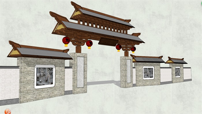 古典中式古建筑风格大门SU模型