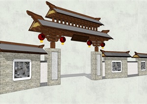 古典中式古建筑风格大门SU(草图大师)模型