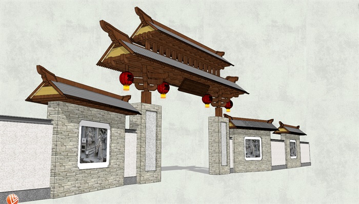 古典中式古建筑风格大门SU模型