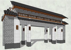 仿古建中式风格大门建筑设计SU(草图大师)模型