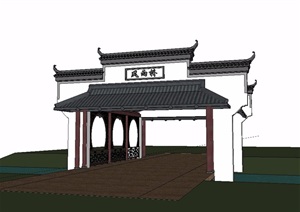 某古典中式廊桥大门SU(草图大师)模型