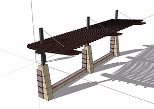 东南亚详细完整的木质廊架SU(草图大师)模型