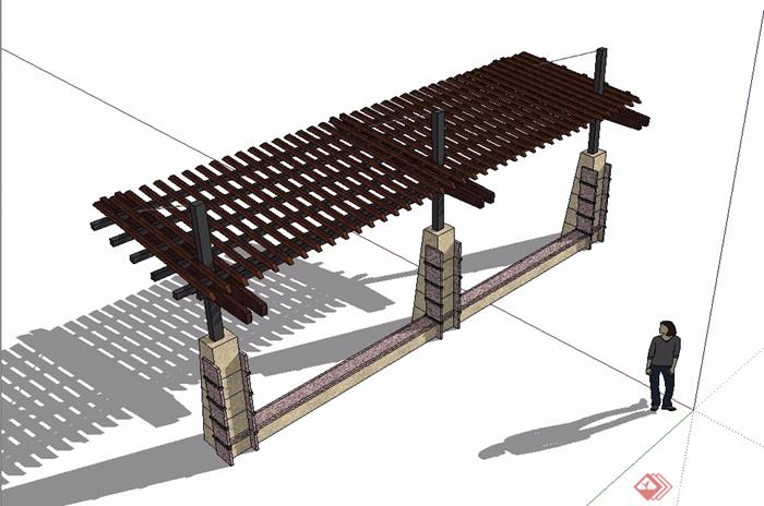 东南亚详细完整的木质廊架su模型