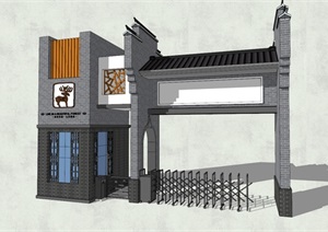 中式大门建筑设计SU(草图大师)模型