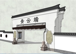 中式风格大门详细建筑设计SU(草图大师)模型