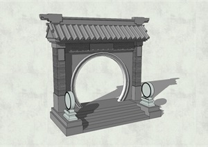 中式风格圆形门建筑设计SU(草图大师)模型