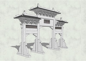 古建详细牌坊建筑设计SU(草图大师)模型