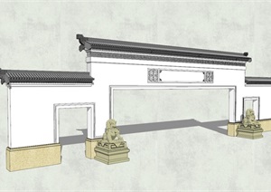 中式风格详细大门建筑设计SU(草图大师)模型