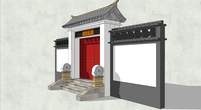 中式古建风格大门详细建筑设计SU模型