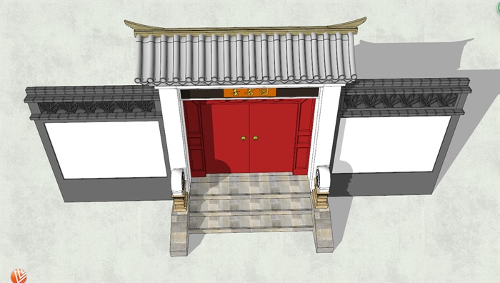 中式古建风格大门详细建筑设计SU模型
