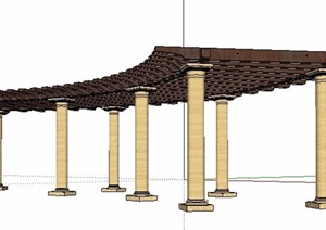 现代弧形双边木廊架设计SU(草图大师)模型