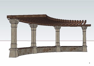 木栅条单边弧形廊架设计SU(草图大师)模型