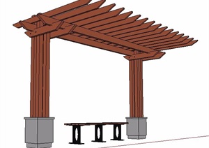 带坐凳单边木廊架设计SU(草图大师)模型