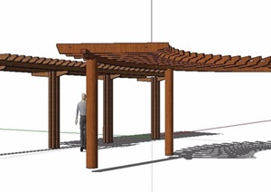 两款单边木廊架设计SU(草图大师)模型