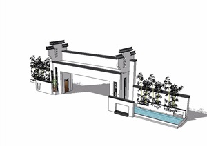 徽派中式入口大门素材SU(草图大师)模型